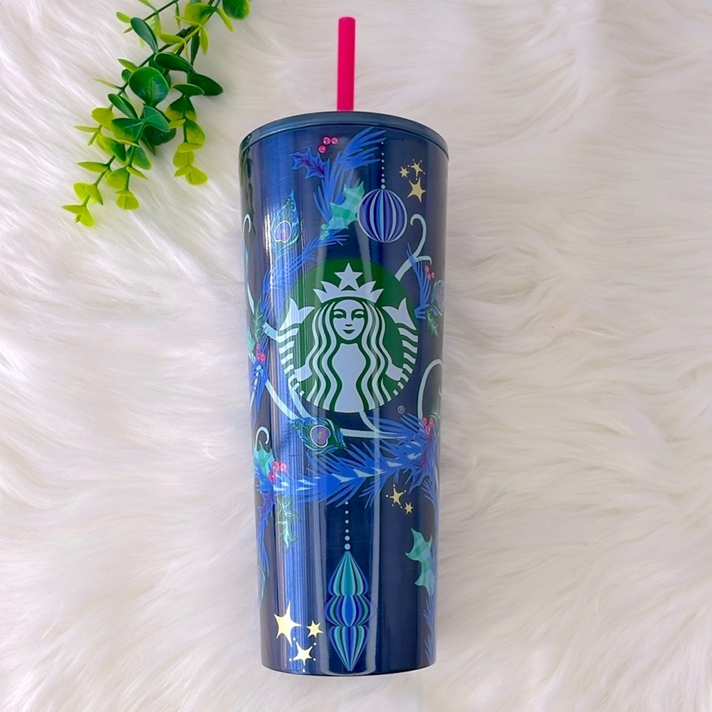 Starbucks Holiday 2024 Blue Pine & Feather Tumbler - Picture 1 of 7